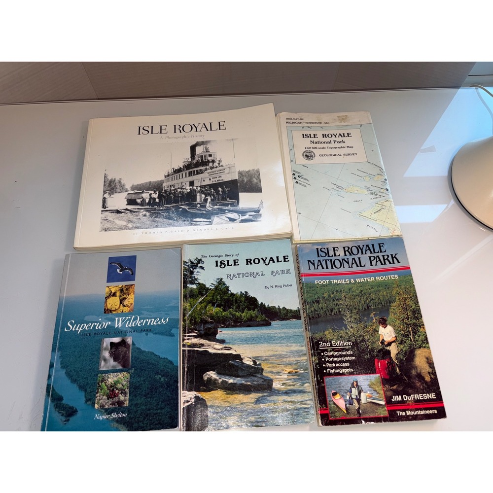 Isle Royale National Park Vintage Book Lot & Topographic Map (Set of 5)